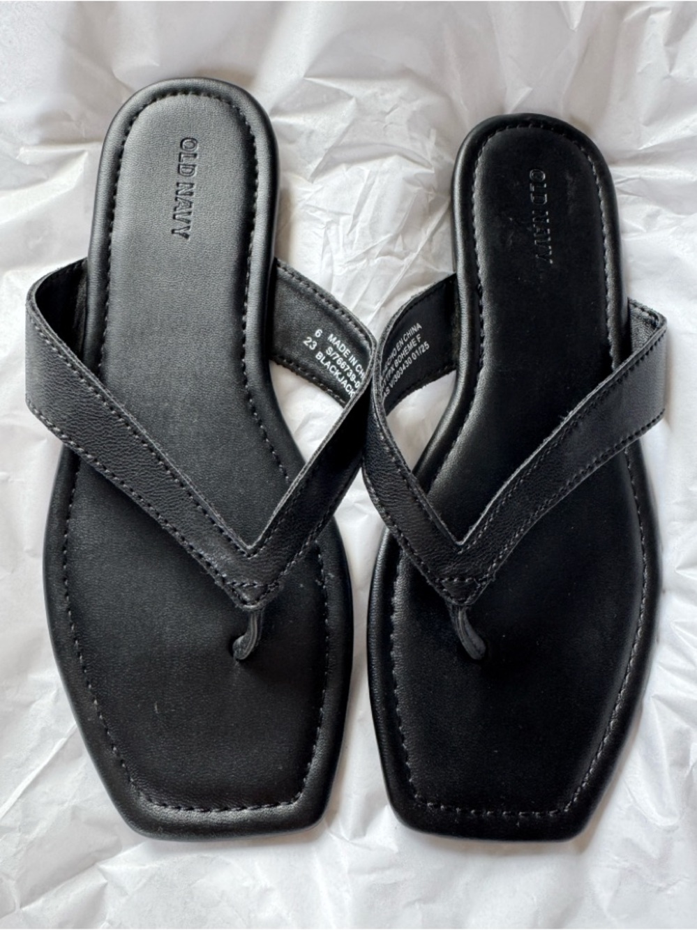 Black Faux Leather Flip Flop Sandals